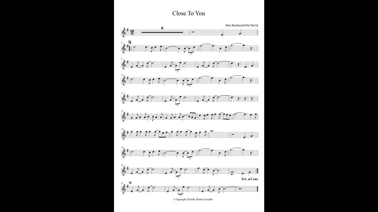 Close To You - Burt Bacharach (Backing Track & Sheet Music)