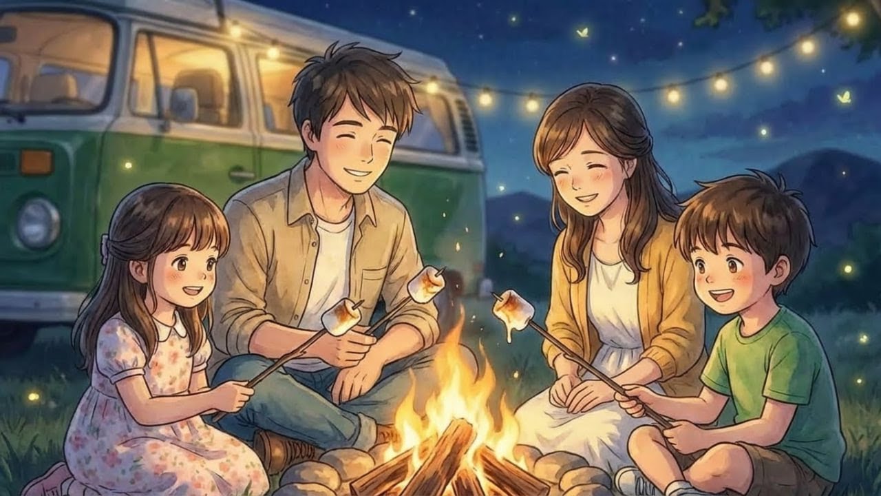 Cherry Blossom Vanlife Family Escape 🚐🌸 Picnic by the Lake & Campfire Marshmallows | Ghibli-Style