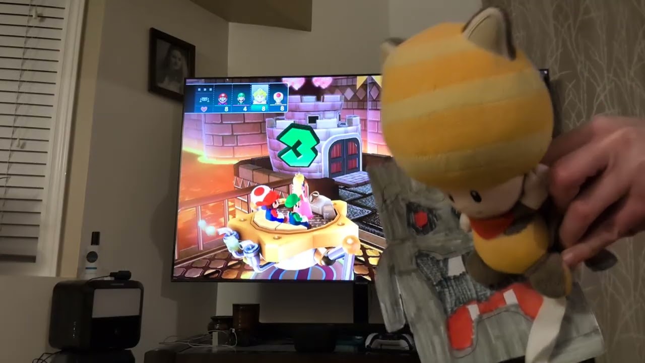 Mario plushies playing Mario party 10 episode 8 at the chaos Castle Bowser party