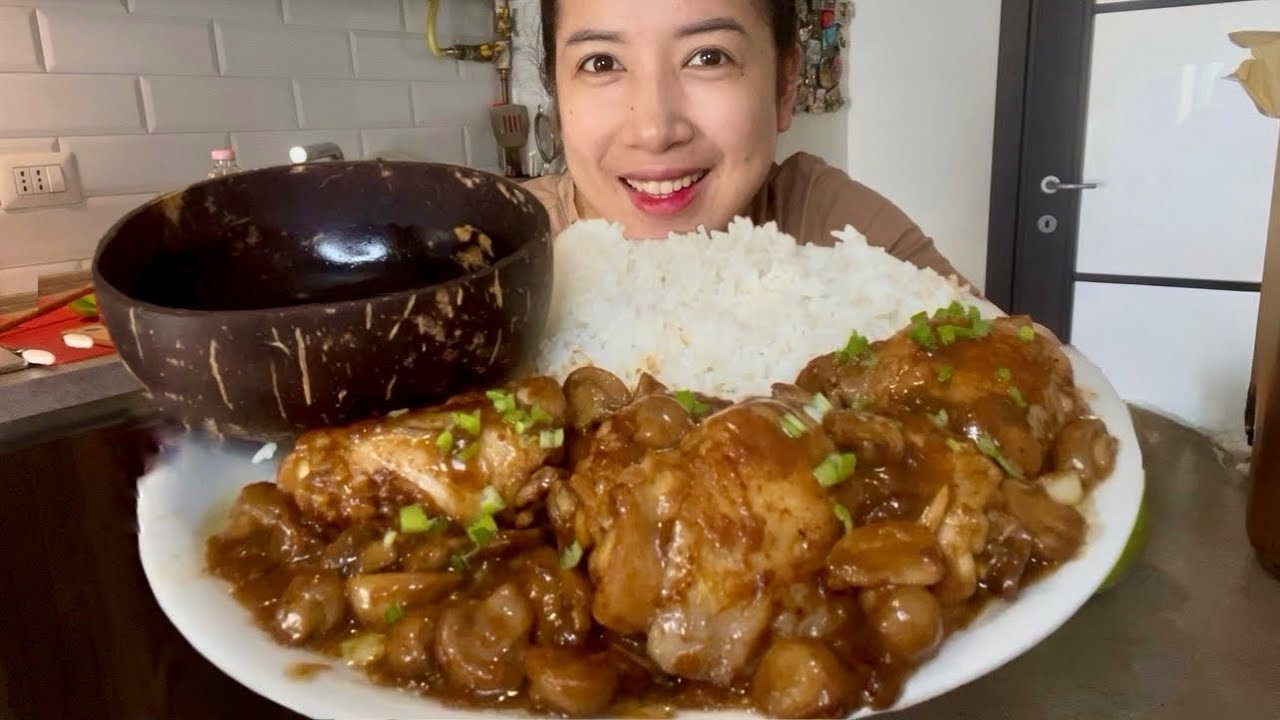 GARLIC BUTTERED CHICKEN WITH MUSHROOM AT SINIGANG SOUP MUKBANG