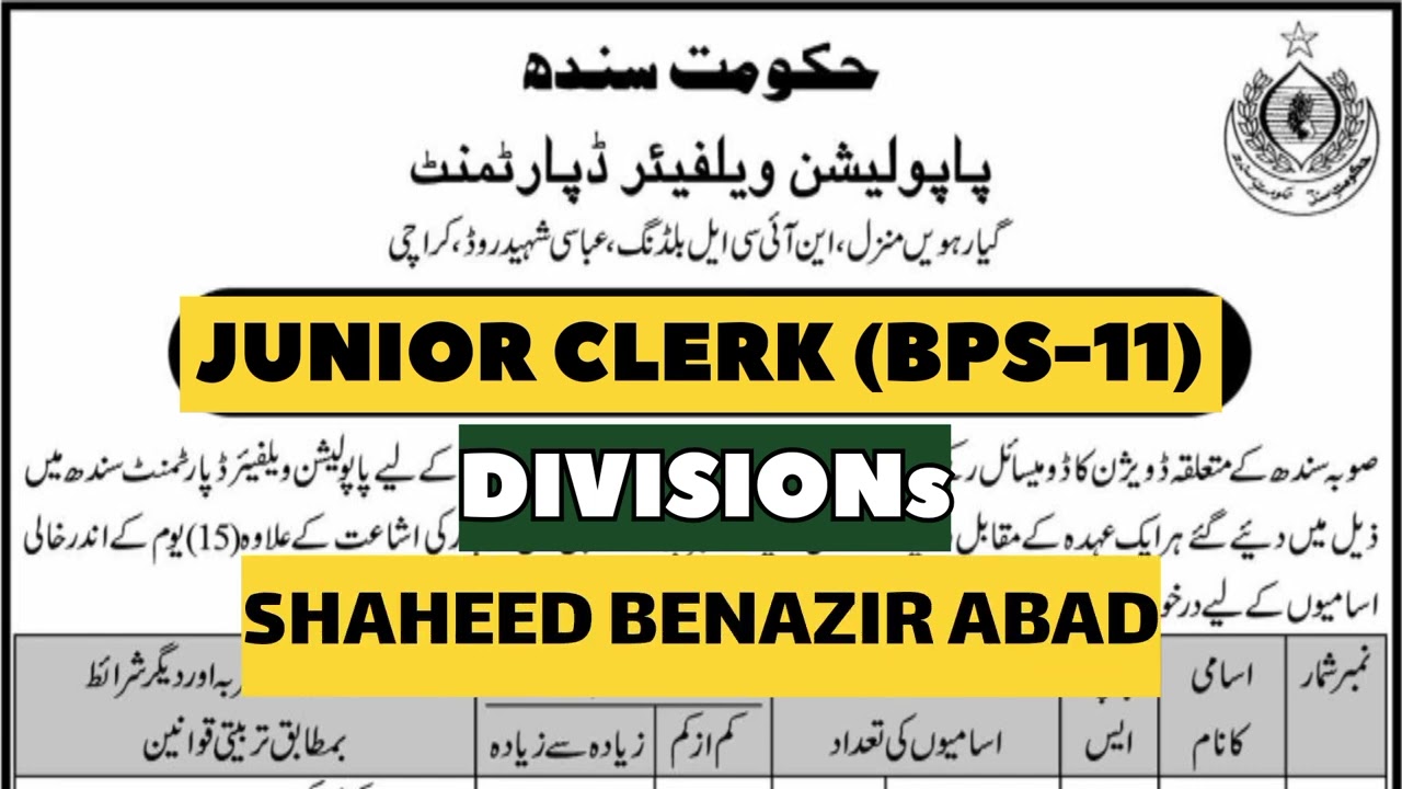 Population Welfare Department Government Of Sindh Jobs | SIBA 5 To 15 jobs 