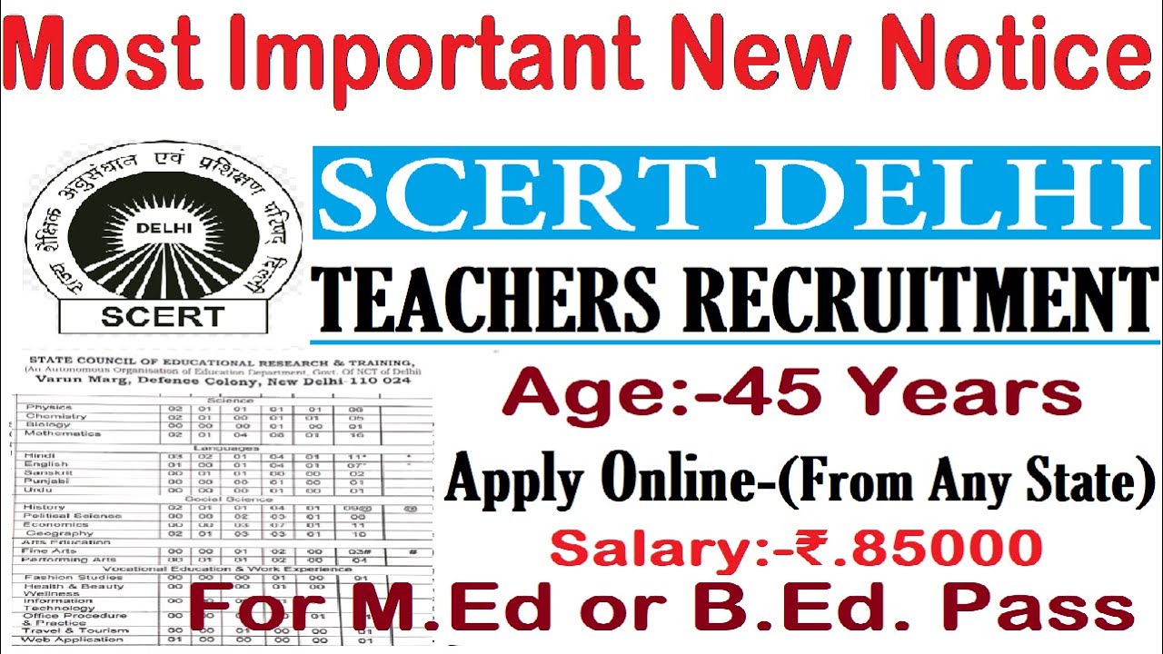 New Notice - FOR B.Ed. or M.Ed. Pass SCERT DELHI TEACHERS RECRUITMENT 2023, APPLY ONLINE, ANY STATE