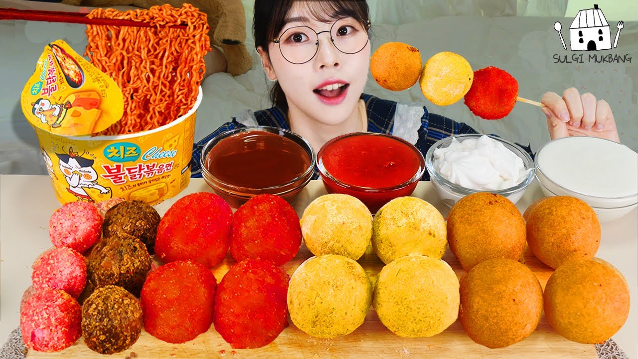 ASMR MUKBANG | Огненная лапша, Сырные шарики Cheetos, Сырные шарики Bburinkle, Еда