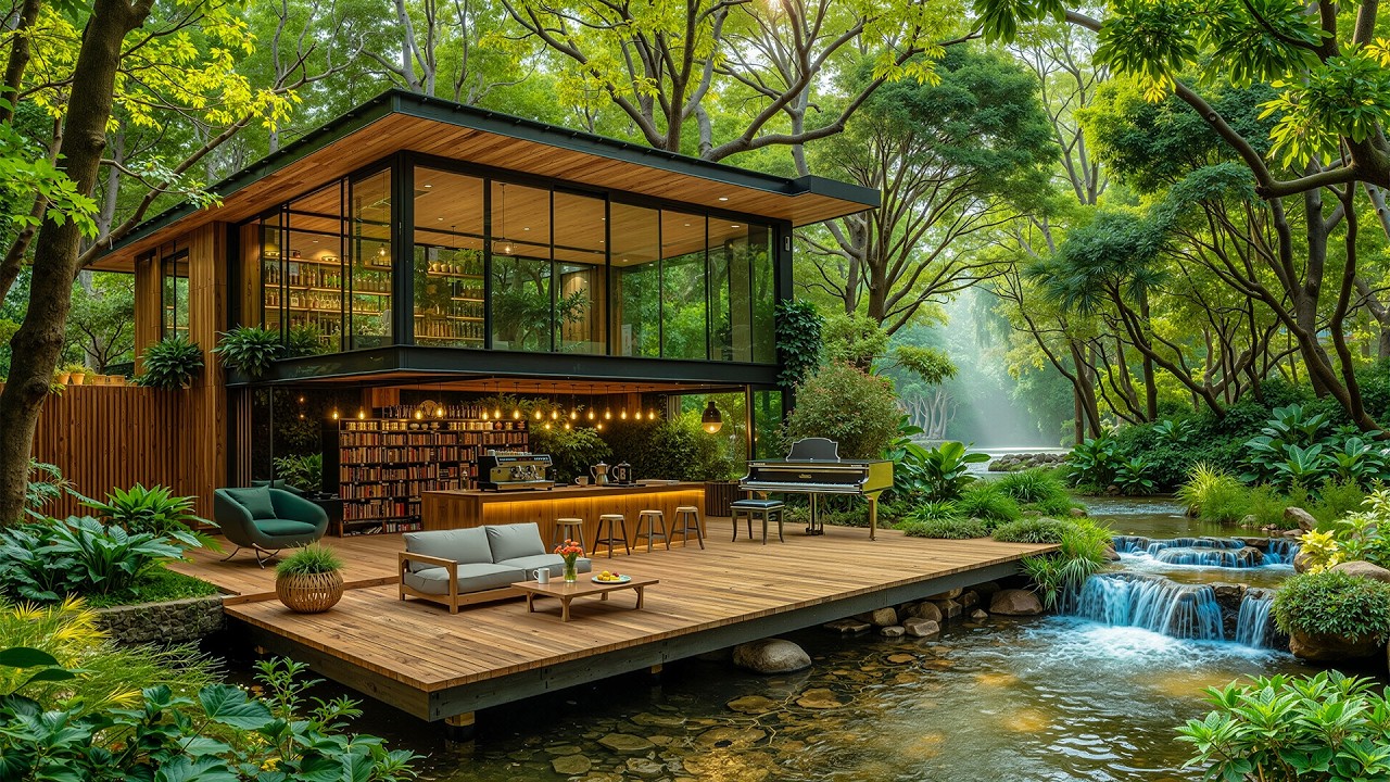 Morning Living Outdoor Coffee Jazz in the Forest 🌿 Soft Jazz & Natural Ambience for Calm