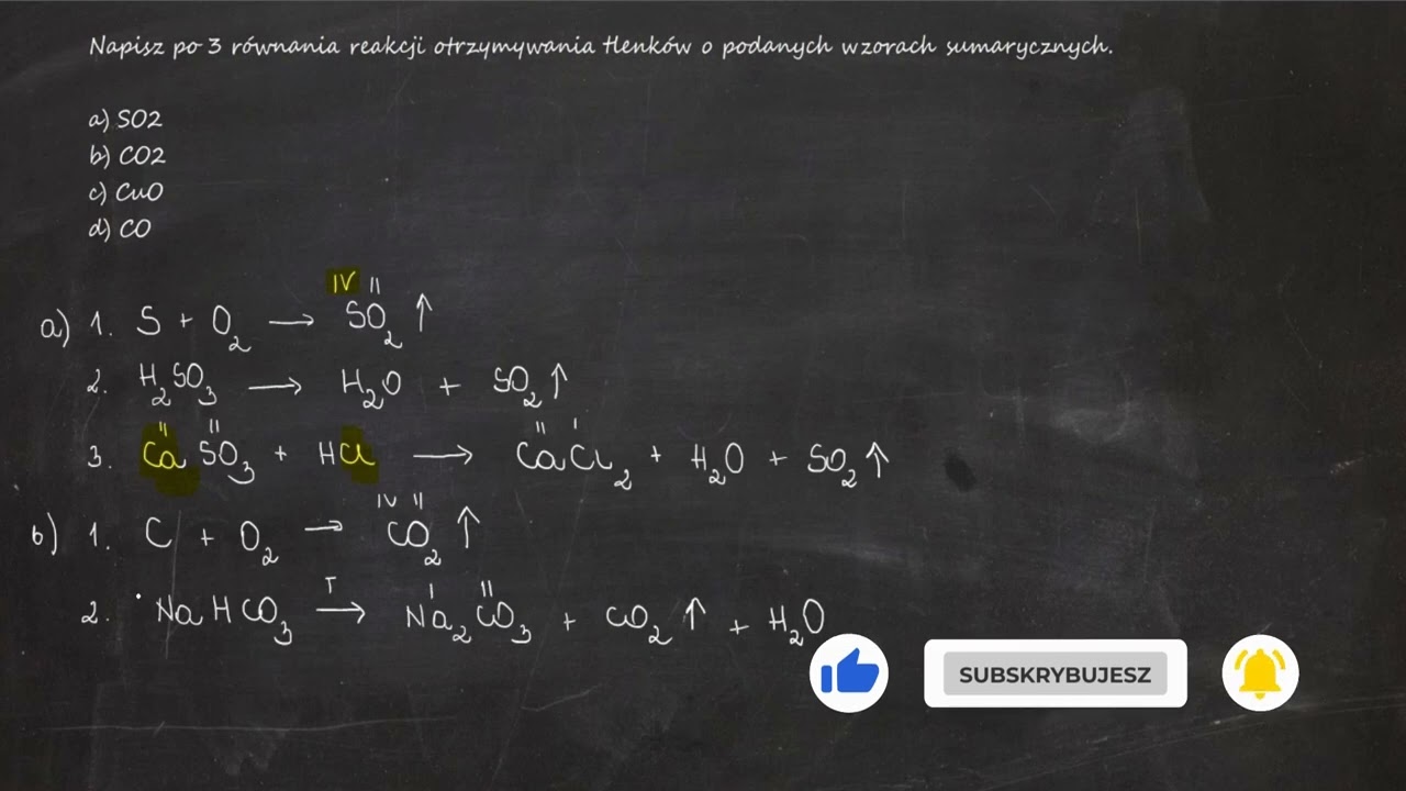 Napisz po 3 równania reakcji otrzymywania tlenków o podanych wzorach sumarycznych. ​a) SO2 b) CO2