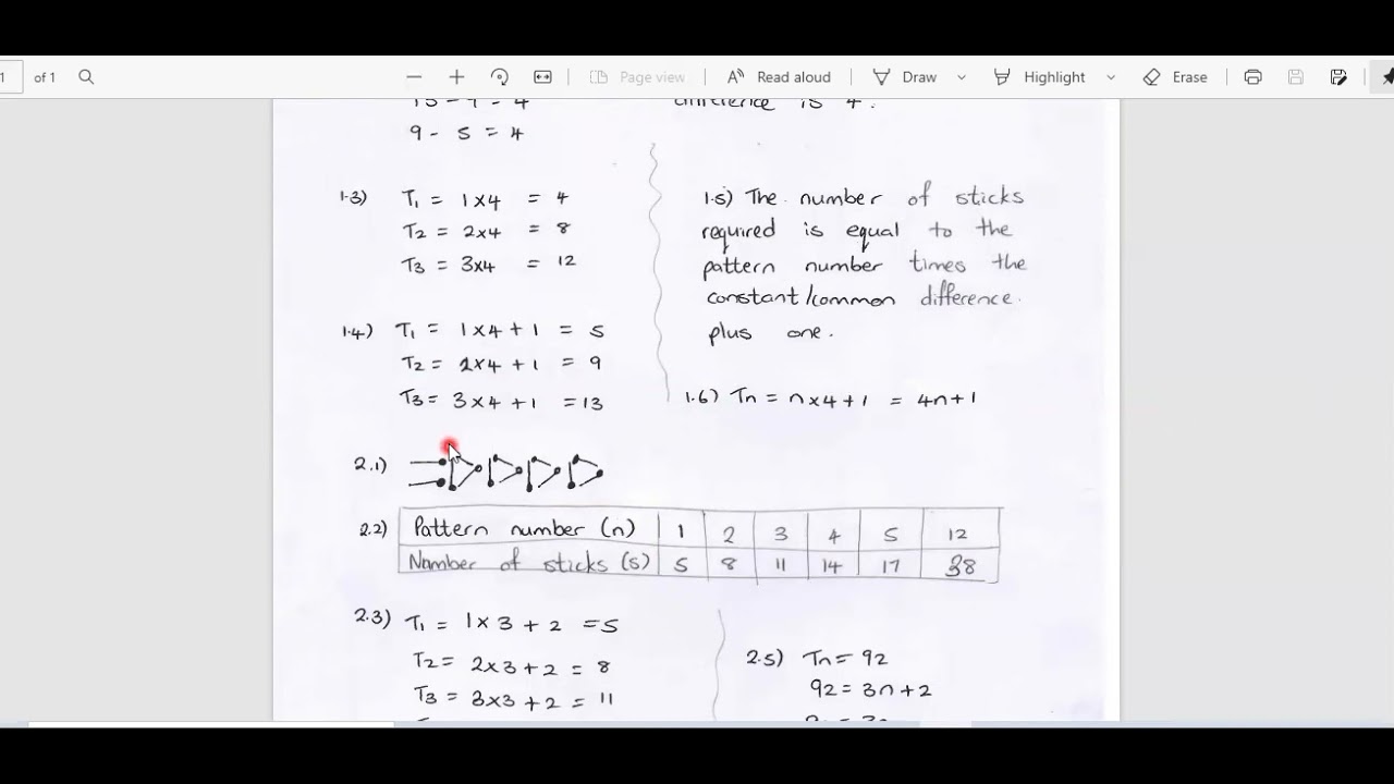 Grade 9 Maths Number Patterns - Investigation