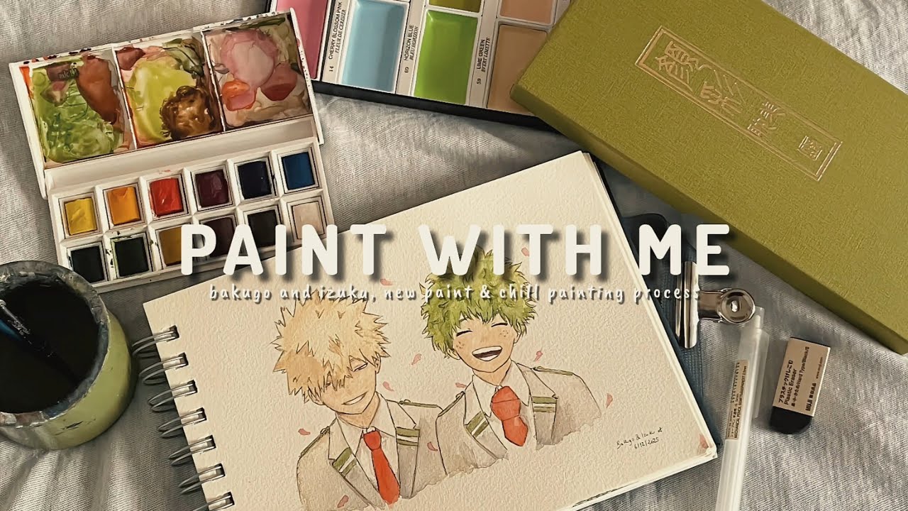 paint with me! bakugo and izuku, new paint & chill painting process 🌸🥦 | painting with asakimy ep 3