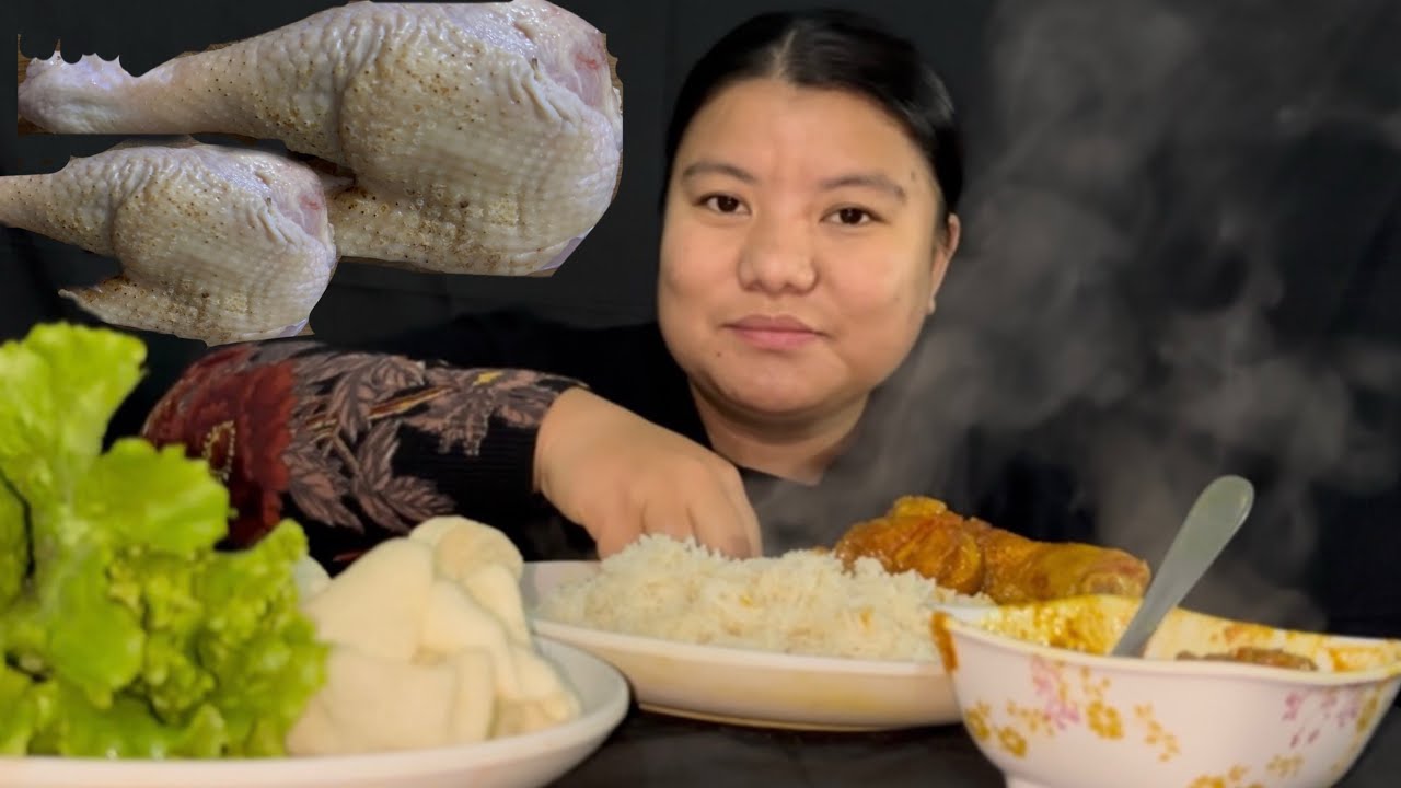 CHICKEN GRAVY AND RICE MUKBANG VIDEO#chicken#rice#mukbang 