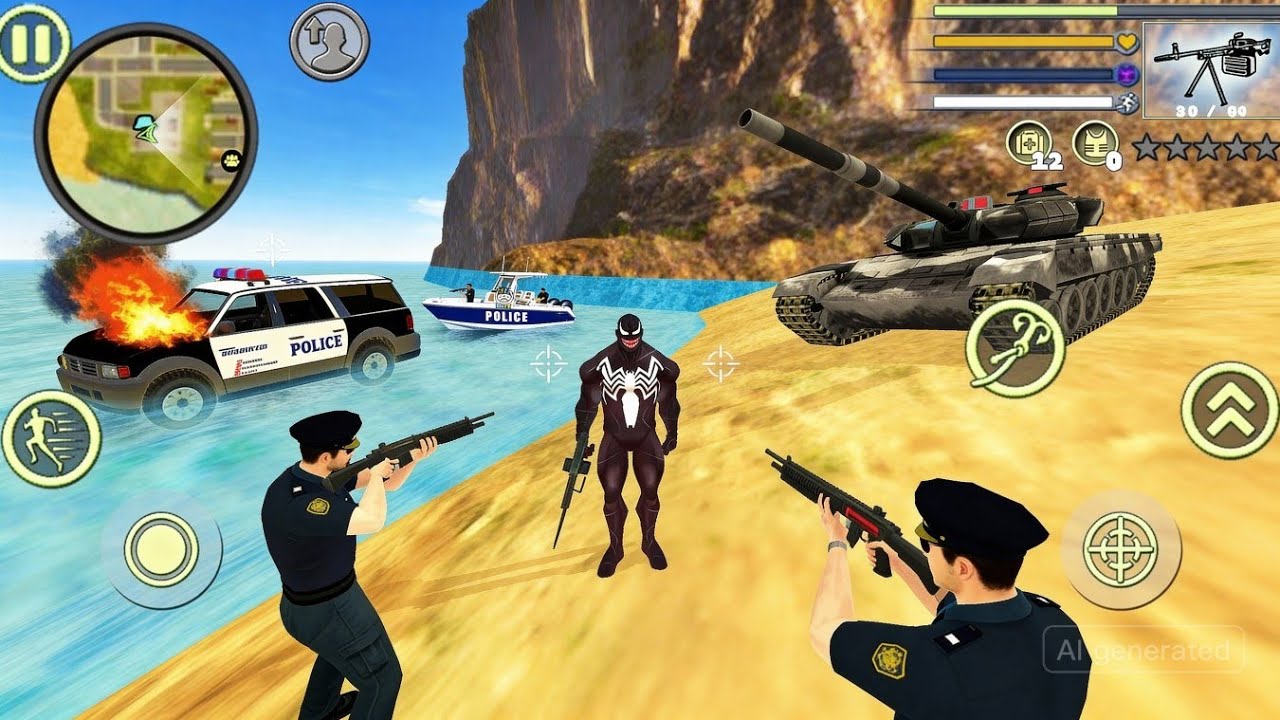 Venom Spider Rope Hero Vice Town - Fun at Military Tank - Android Gameplay