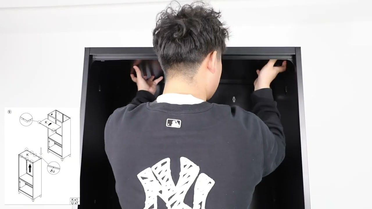 Above is a wardrobe installation video with cabinets and drawers below