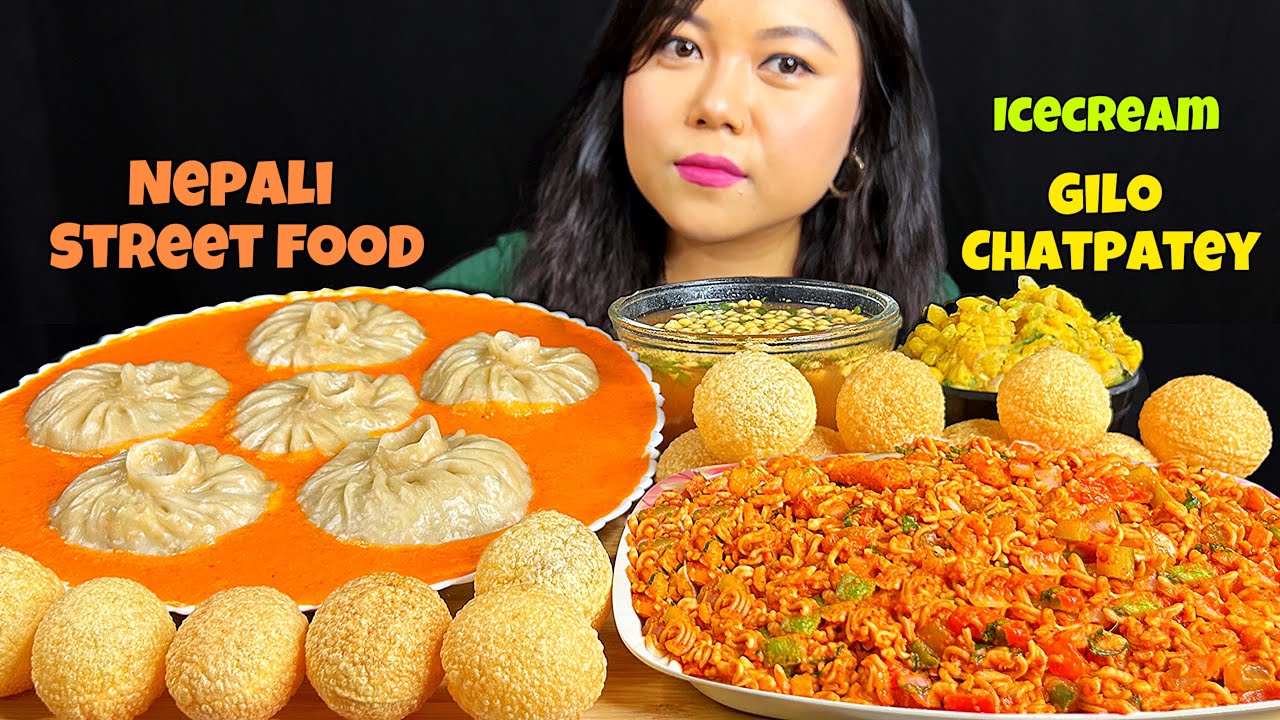 EATING 🔥SPICY PANIPURI | BIG SIZE JHOL MOMO | GILO CHATPATEY | NEPALI STREET FOOD | MUKBANG ASMR