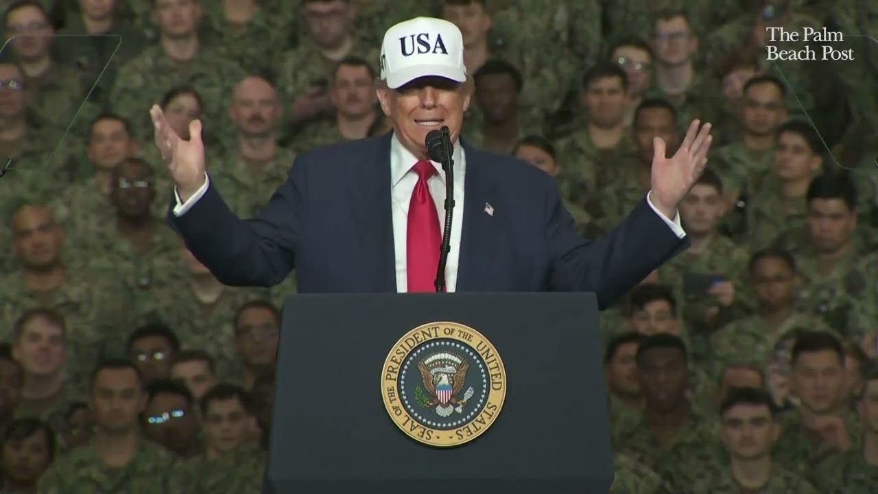 Трамп во время выступления перед войсками разглагольствует о магнитах и ​​гидроэнергии для катапу...