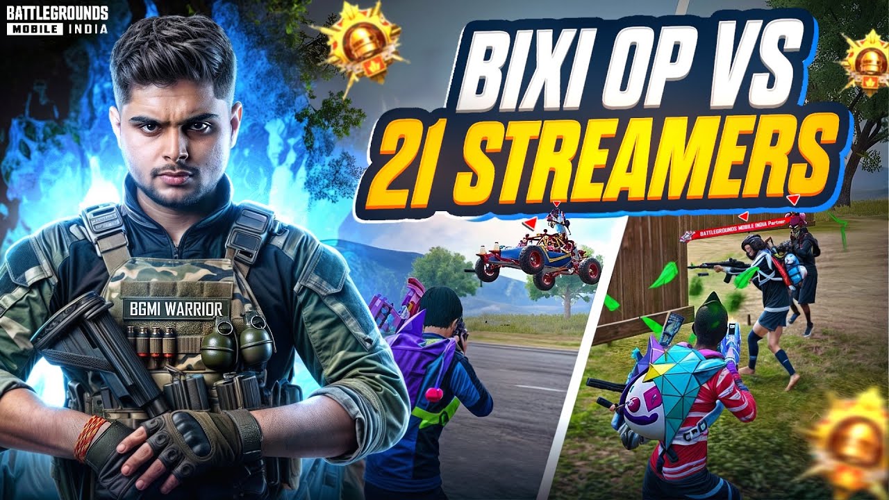 Bixi OP vs 21 CONQUEROR STREAMERS 🔥 Bixi Op vs Pro Youtubers 1v4 Fastest Clutches & Gameplay | BGMI