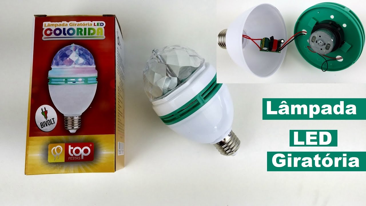 Lâmpada Giratória LED Colorida - Unboxing, Testes e Desmontada.
