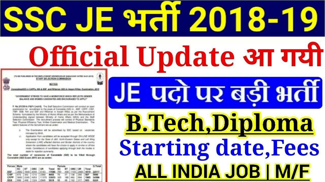 SSC JE 2018-19 Junior Engineer Notification,Age limit,Form apply date|ssc je recruitment 2018
