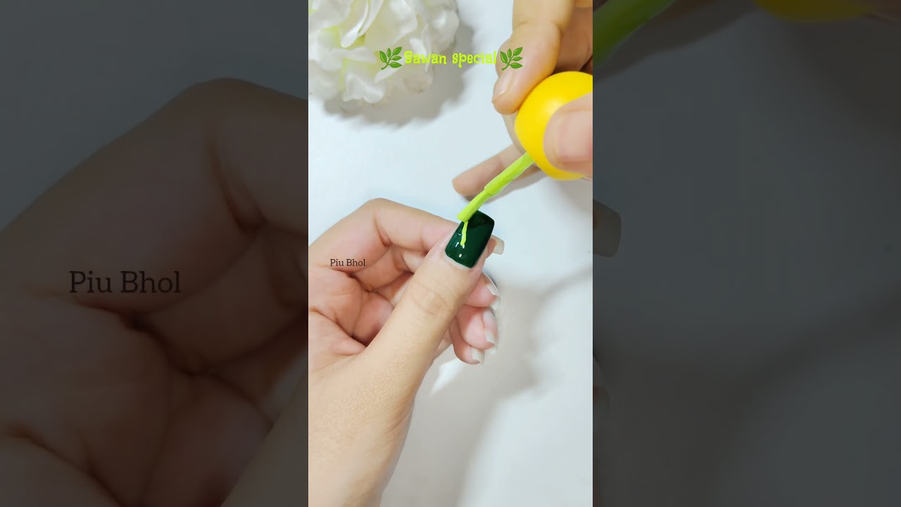 ✨🧷 Easy Green Nailart with Safety Pin At Home 💅 🏡 #nailart #piubhol #shorts