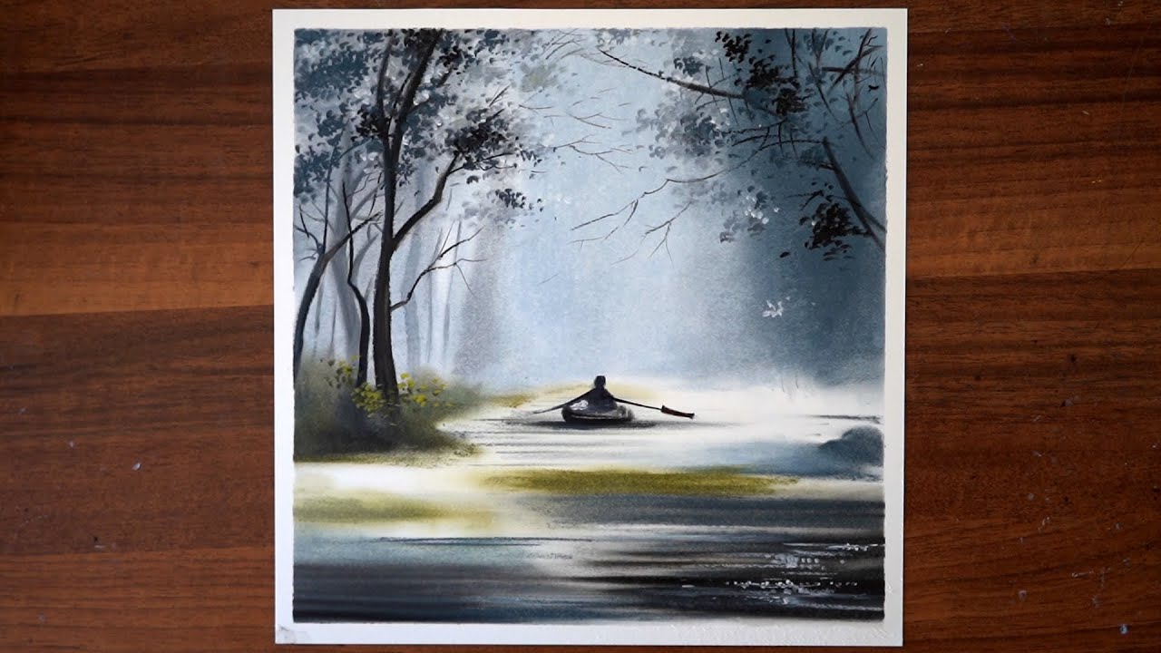 How to draw a oil pastel misty forest landscape very easily