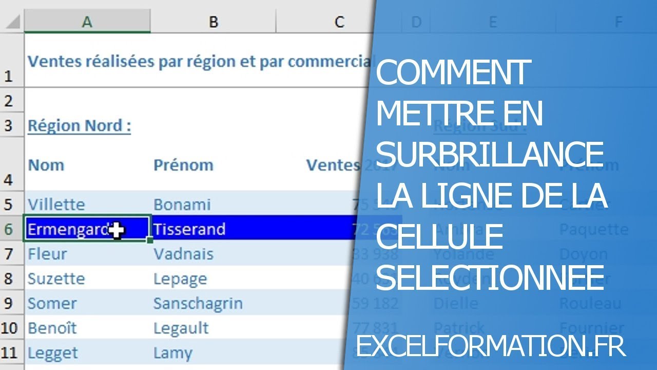 Comment surligner la ligne de la cellule sélectionnée