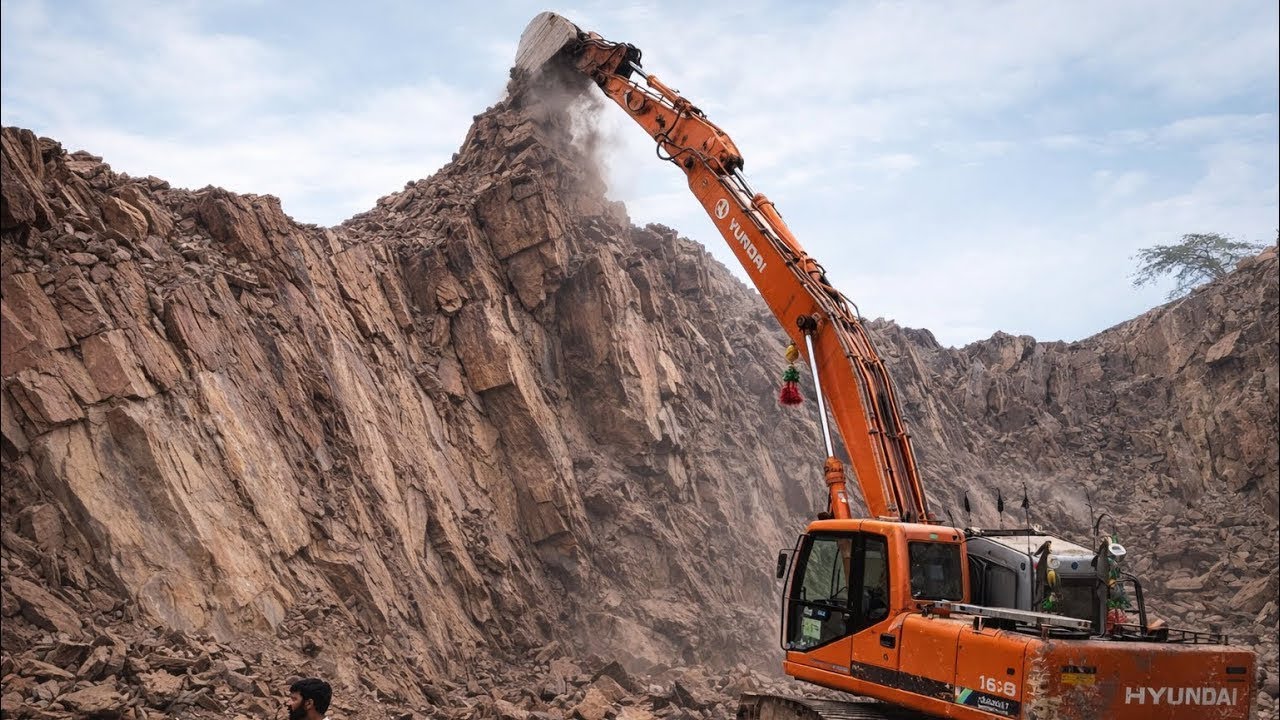 Massive Excavator Crushing Solid Rock | Extreme Mountain Stone Breaking