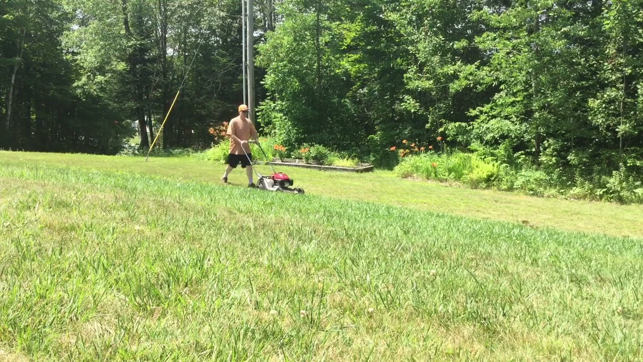 mowing with Honda HRN 216 mower