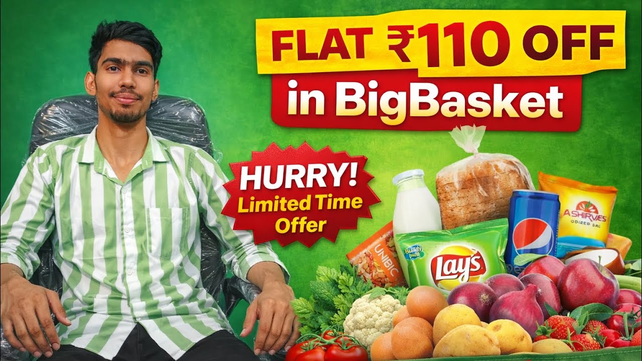 BigBasket ₹110 Cashback Offer 🛒 | ₹199 Order Par Instant Discount (2026) #bigbasket #cashback