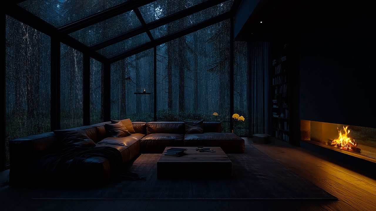 Soft Thunder, Falling Rain & a Fire's Whisper 🌧️ – Cozy Forest Rain & Fireplace for Deep Relaxation