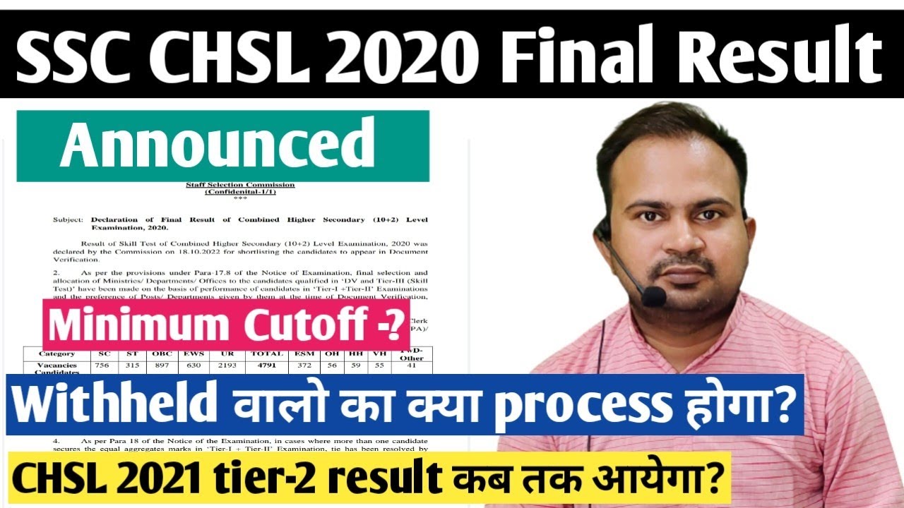 SSC CHSL 2020 | final result announced | minimum cutoff कितना गया? | CHSL 2021 tier-2 result कब तक?