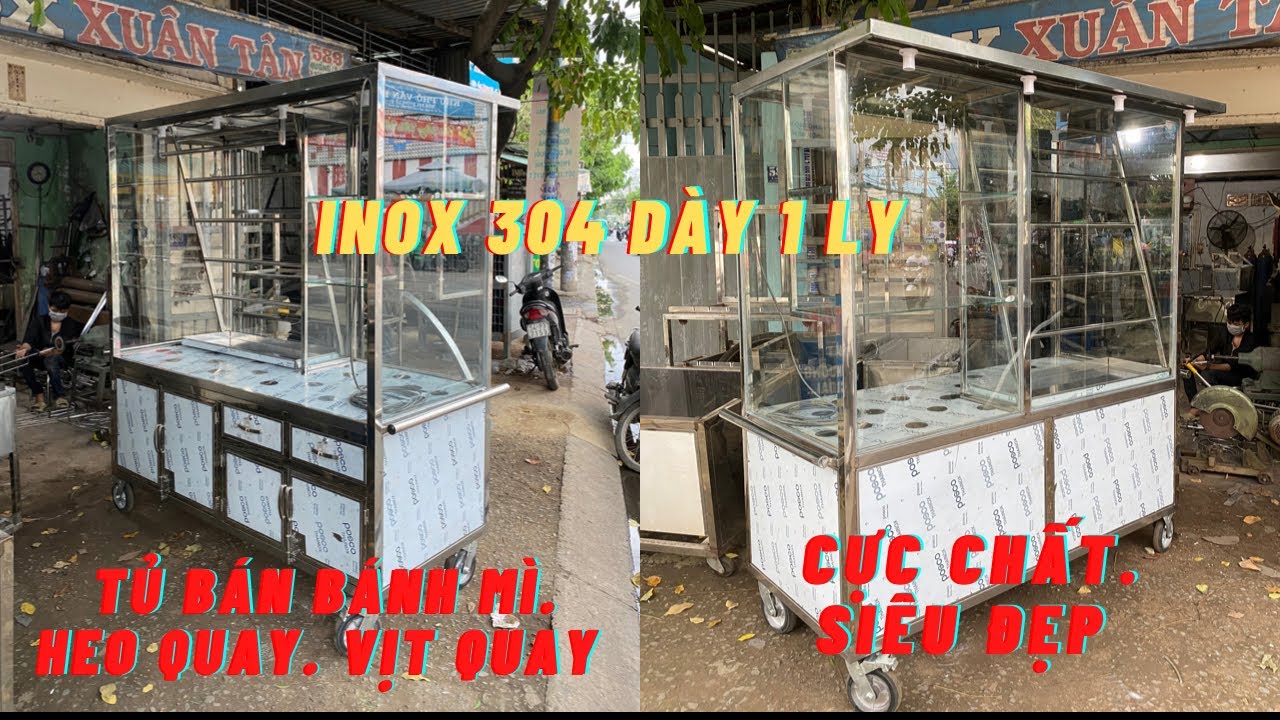 TỦ TRƯNG BÀY BÁN BÁNH MÌ. HEO QUAY VỊT QUAY. INOX 304. CỰC CHẤT. SIÊU BỀN
