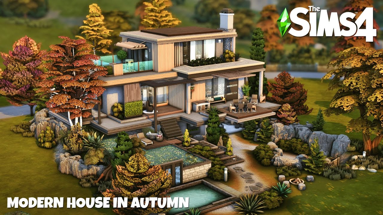 Modern House in Autumn | #thesims4 Stop Motion Build - NO CC