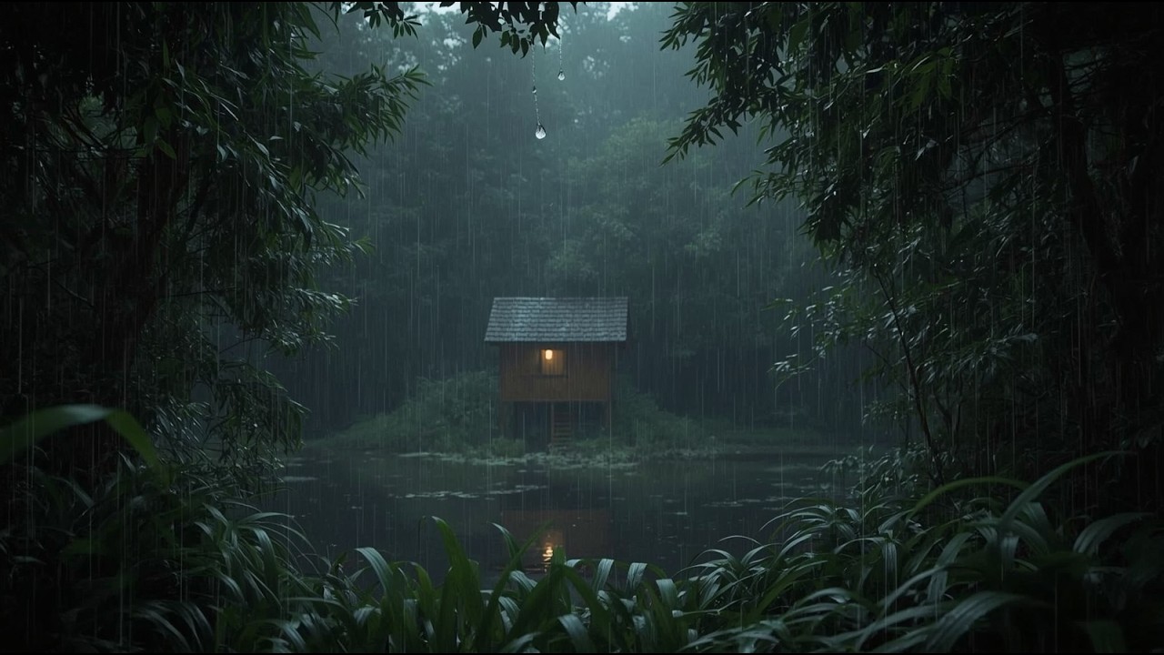 🕯️🌲 Cozy Night in the Forest with Heavy Rain and Emotional Piano