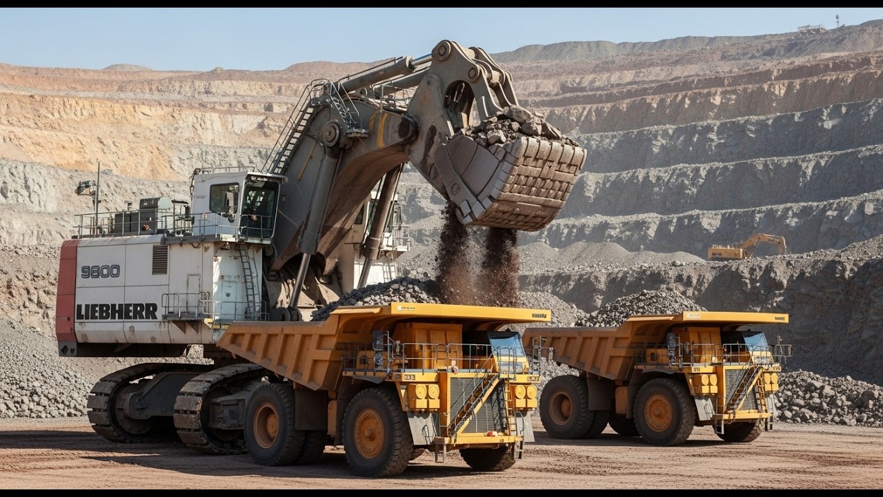 Liebherr 9800 Mining Excavator Loading 400 Ton Truck 8K Video