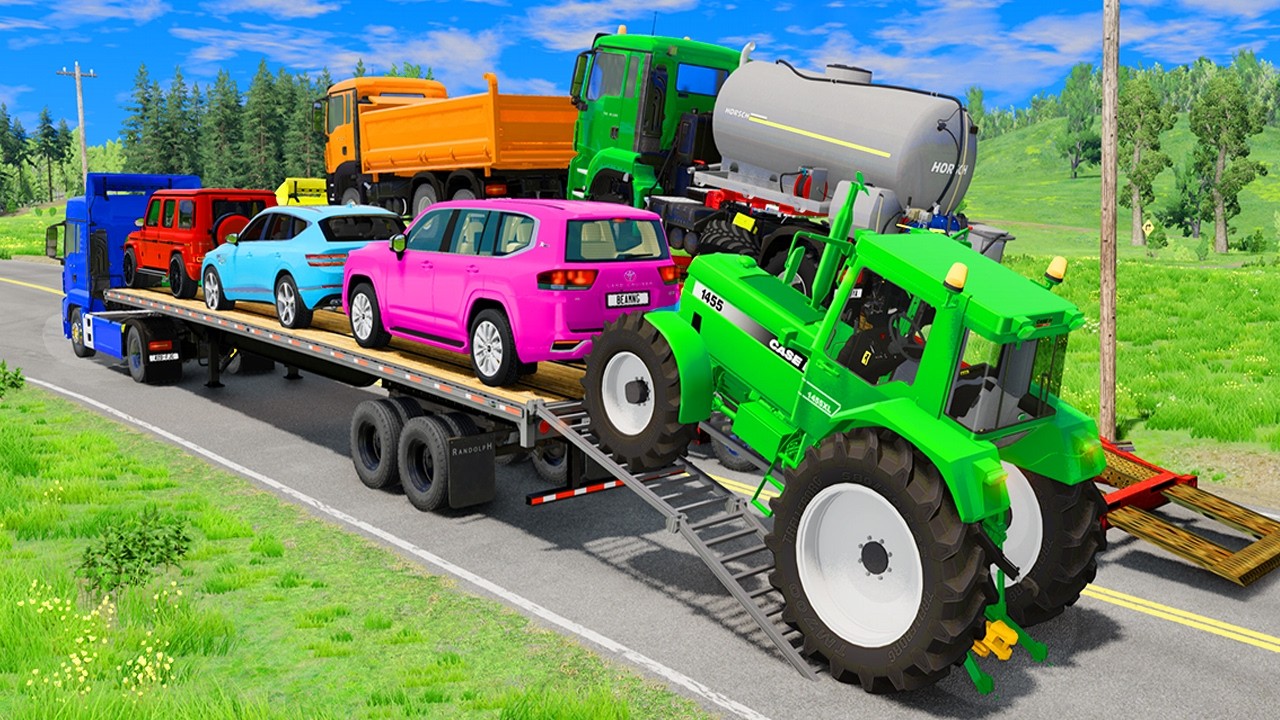 Flatbed Trailer Mcqueen | Transportation with Truck - Pothole vs Car #19 - BeamNG.Drive