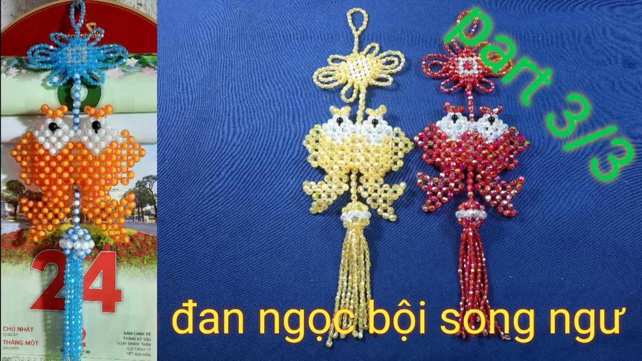 Kết cườm online đan ngọc bội song ngư♡how to make beaded bead two fish♡part 3/3♡KIEU DIY
