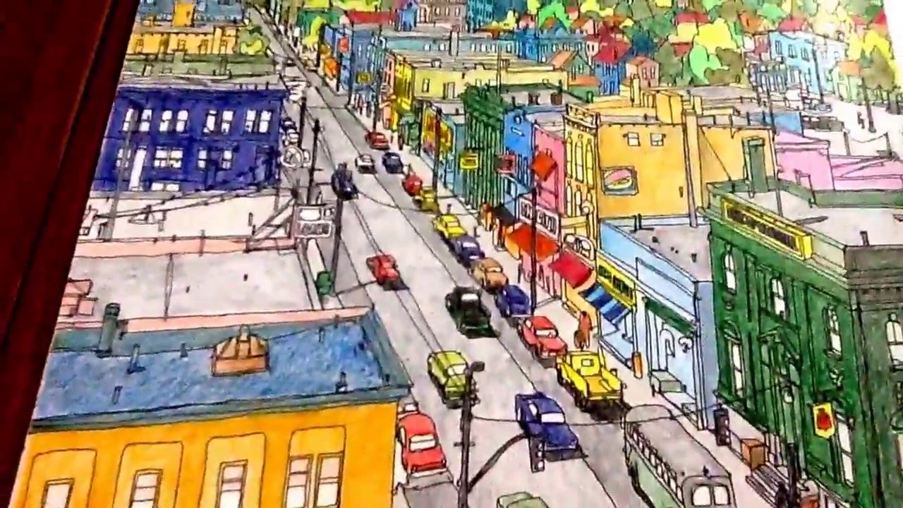 Fantastic Cities  - An adult coloring book by Steve McDonald - a completed page