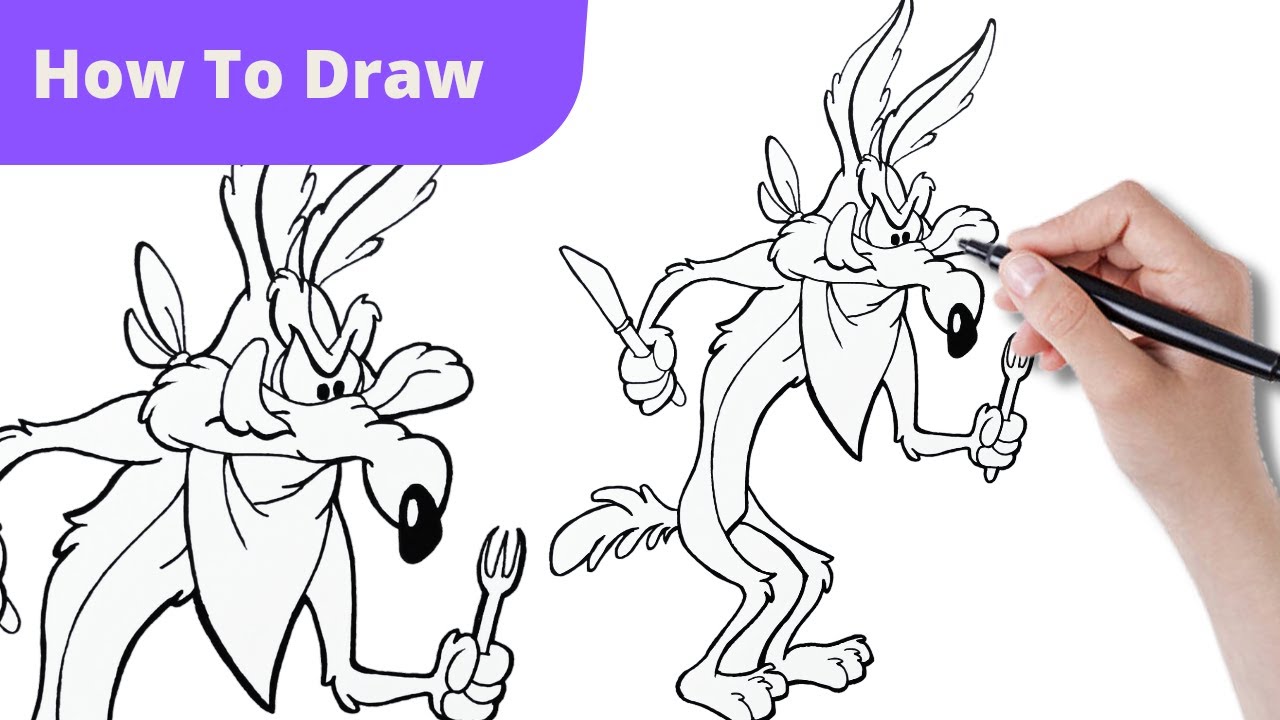 Drawing Wile E Coyote from Looney tunes - Road Runner cartoon characters #wileecoyote #drawing