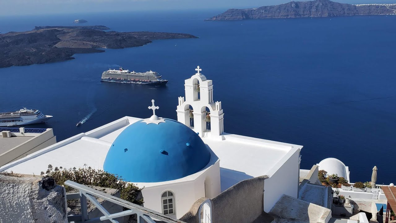 Fira, Santorini - Greece 🇬🇷 Walking Tour  4K Ultra HD