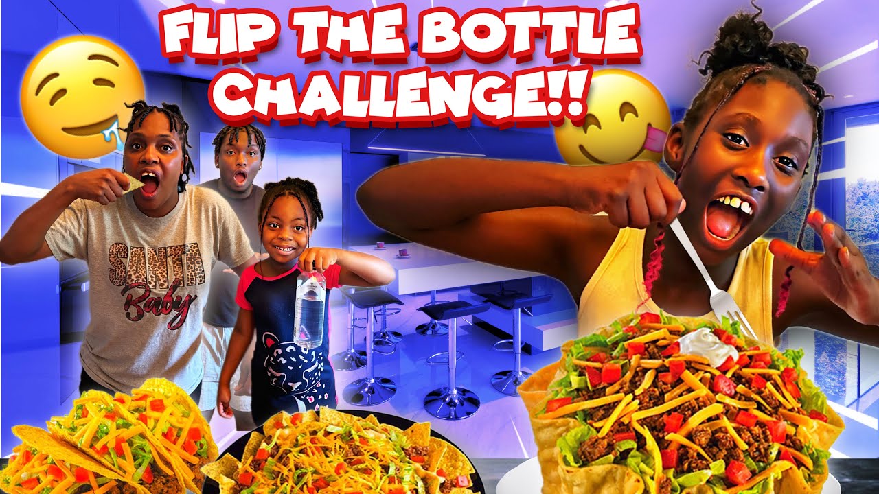 FLIP THE BOTTLE CHALLENGE! TACO SALAD EDITION 🌮🌮🌮