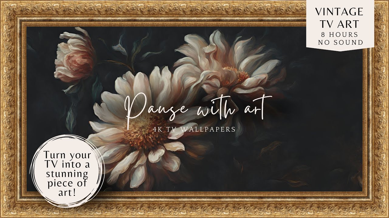 Vintage Floral Art for TV 4K | Dark Background Flowers for TV Wallpaper |