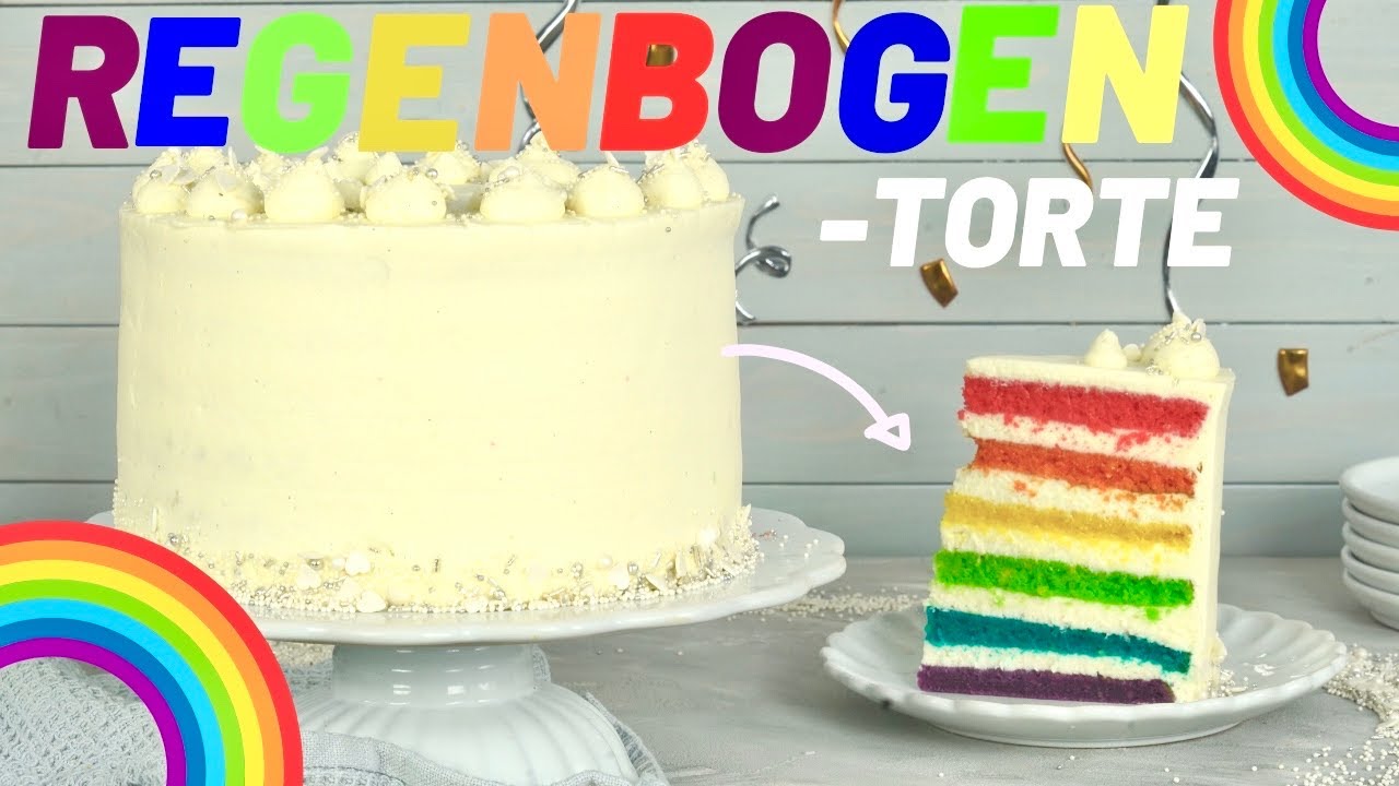Geburtstagstorte für Kinder: Regenbogentorte selber machen / Rainbow Cake Tutorial