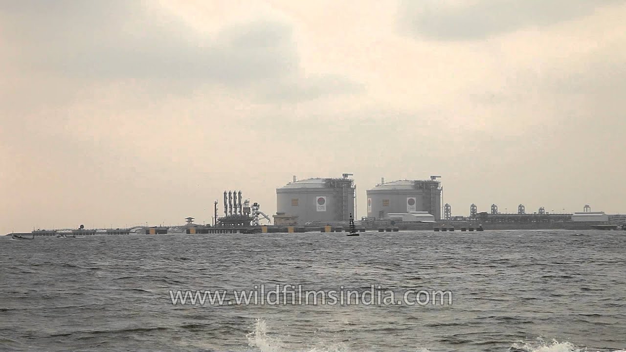 LNG storage and regasification terminal of Petronet as seen from Fort Kochi Beach