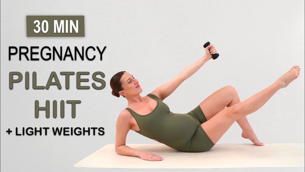 30 Min PREGNANCY PILATES HIIT + Light Weights  | Safe for all Trimesters, Fat Burn + Muscle Toning