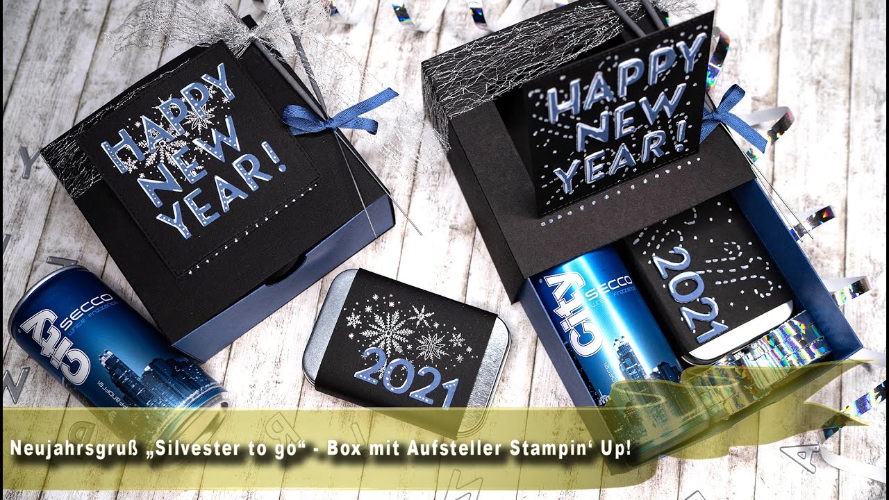 Neujahrsgruß „Silvester to go“ – Box mit Aufsteller Stampin‘ Up!