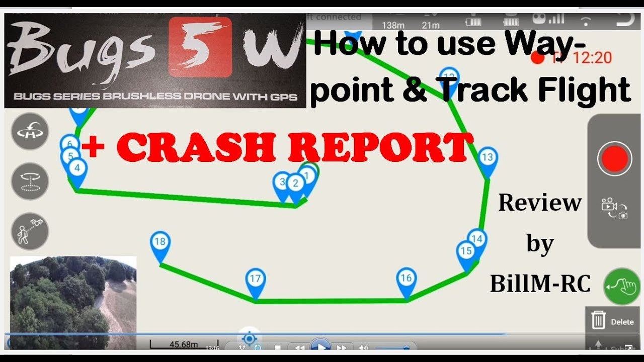 MJX Bugs 5W B5W GPS FPV drone review -  How to use Waypoint & Track Flight + CRASH Report