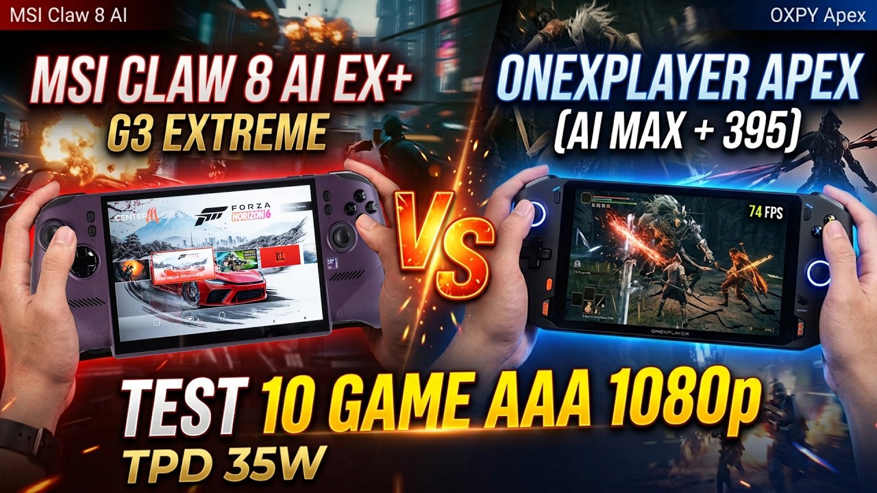 MSI Claw 8 Ai Ex+ (G3 Extreme) Vs OneXPlayer Apex (Ai Max + 395) Test 10 Game AAA 1080p