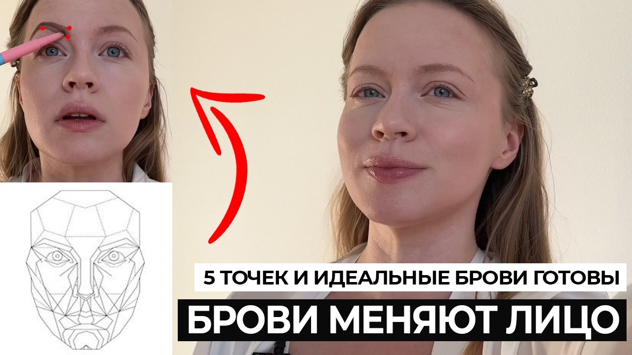 ИДЕАЛЬНЫЕ БРОВИ. ПЯТЬ ТОЧЕК КАРАНДАШОМ И БРОВИ ГОТОВЫ. СХЕМА БРОВЕЙ