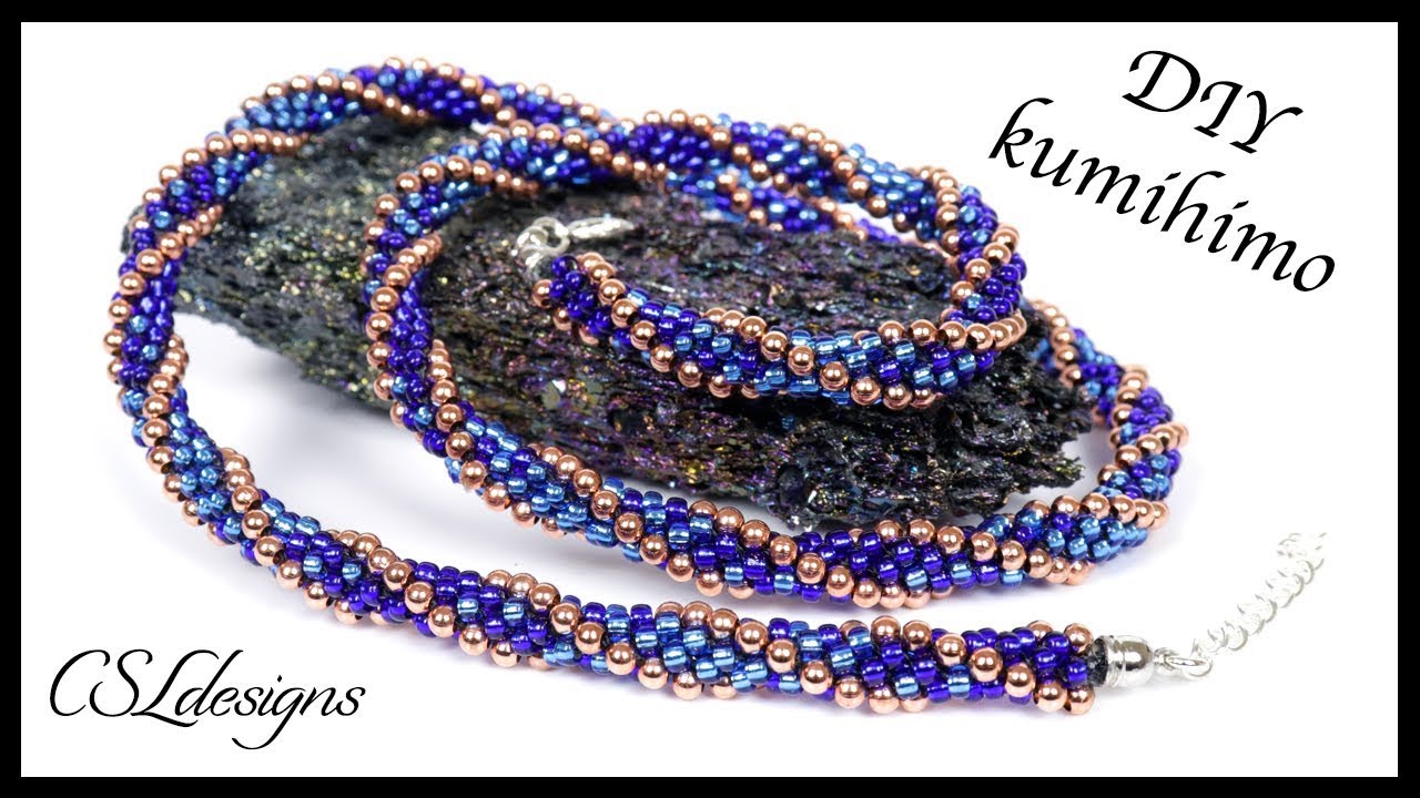 Ombre stripes beaded kumihimo necklace