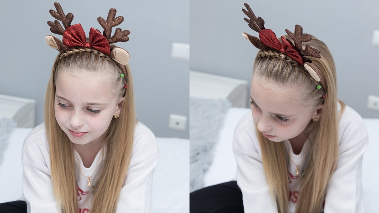 PEINADO FACIL PARA NIÑAS CON TRENZA EN DIADEMA Y LIGAS -PEINADOS FACILES - PEINADO NAVIDAD