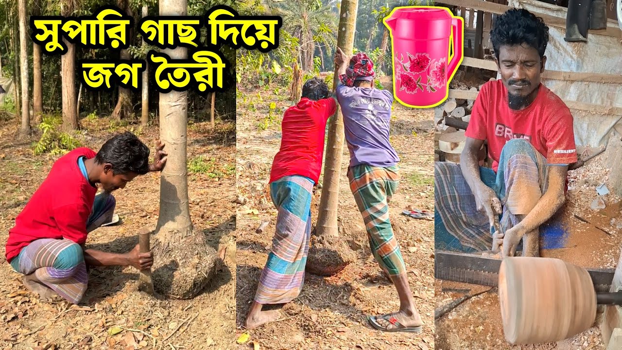 Making a water container from the roots of the betel nut tree #entertainment #trending #woodscraft