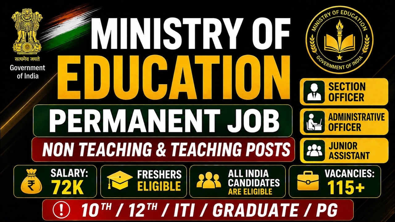 🚨Ministry of Education Recruitment 2026 🚫No Interview 😍Freshers Job Vacancy 🎯10th/12th/Graduate