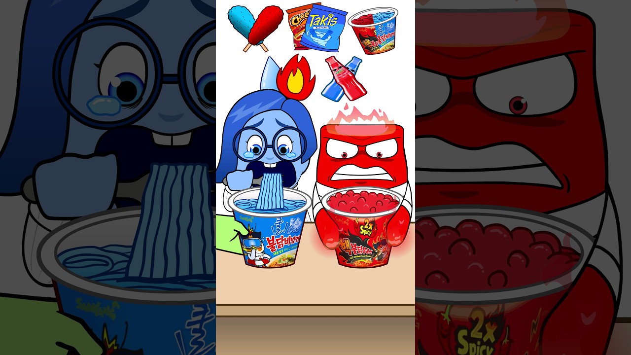 Blue Food VS Red Food Emoji Mukbang